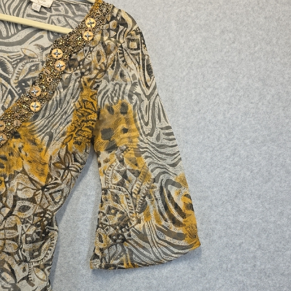 Embellished V-Neck Animal Print Shear Top - Picture 2 of 13